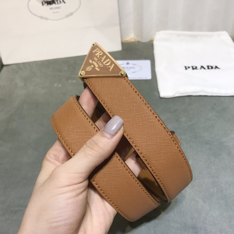 Pra*a saffiano leather belt brown