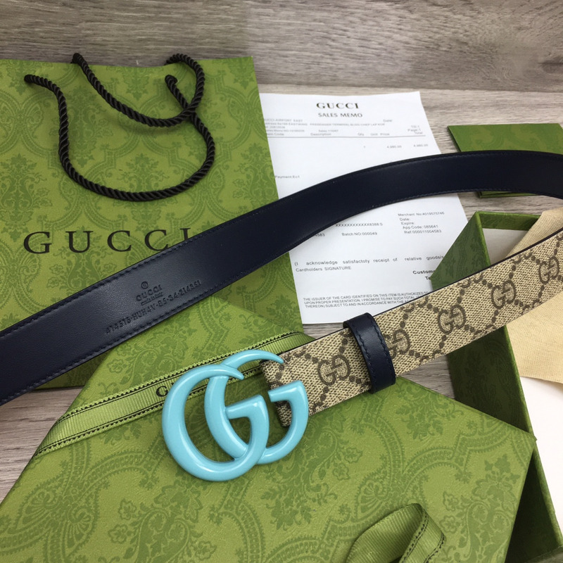 G*u*i gg marmont reversible thin belt blue