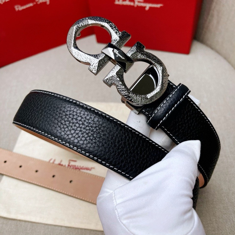 Ferragamo Reversible and Adjustable Gancini Belt Gold Black&Silver