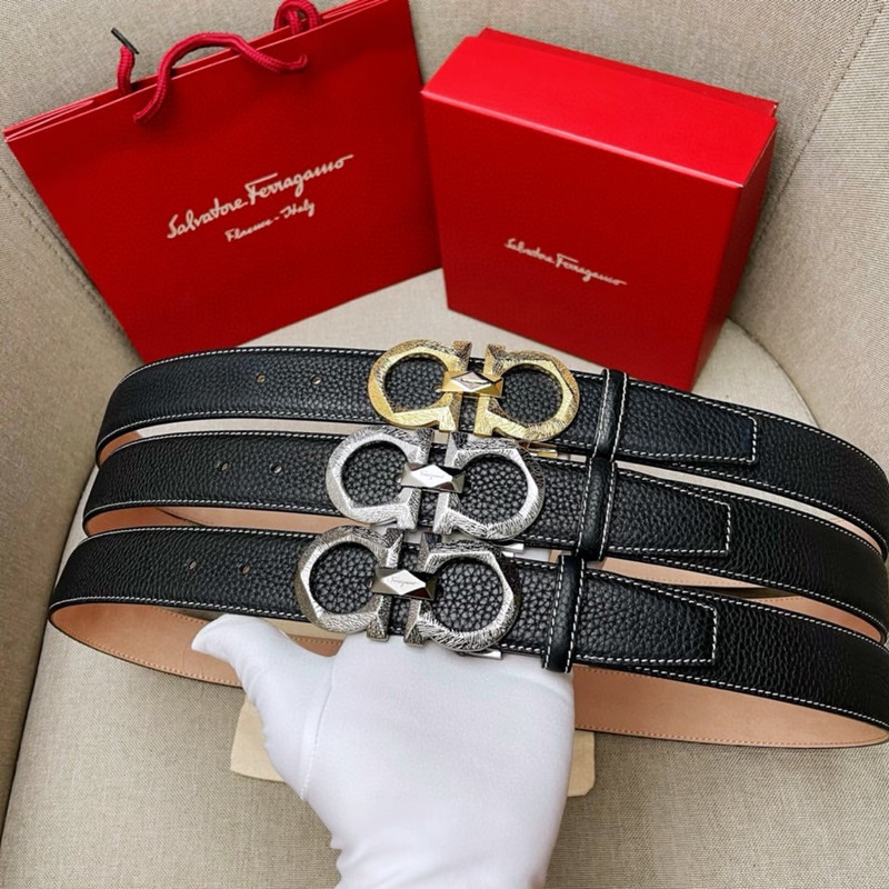 Ferragamo Reversible and Adjustable Gancini Belt Gold Black&Silver