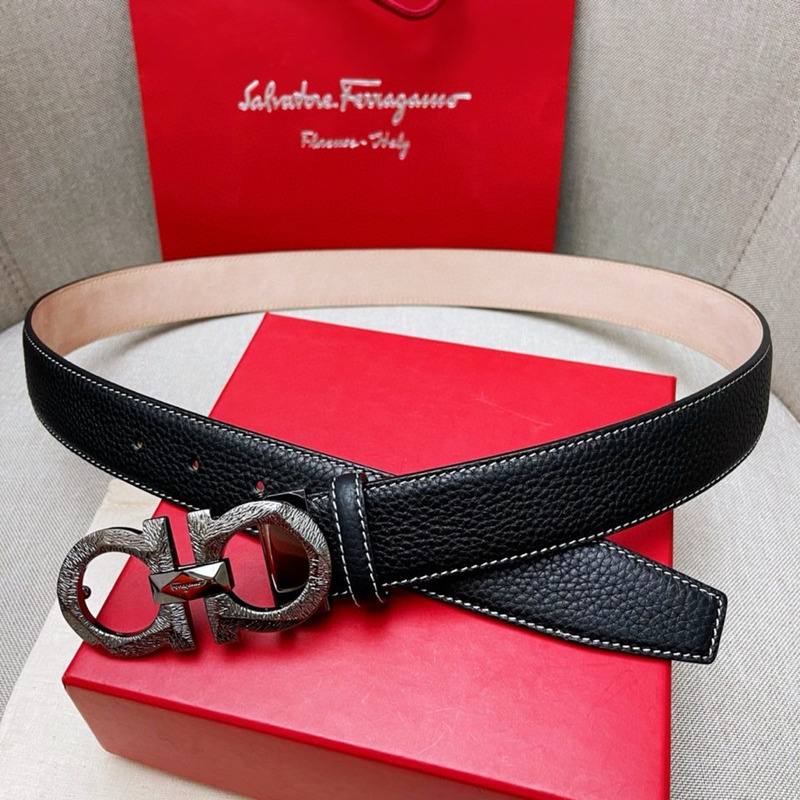 Ferragamo Reversible and Adjustable Gancini Belt Gold Black&Silver