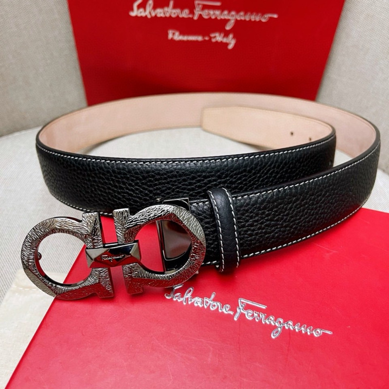 Ferragamo Reversible and Adjustable Gancini Belt Gold Black&Silver