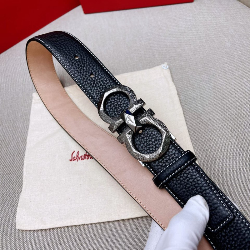 Ferragamo Reversible and Adjustable Gancini Belt Gold Black&Silver