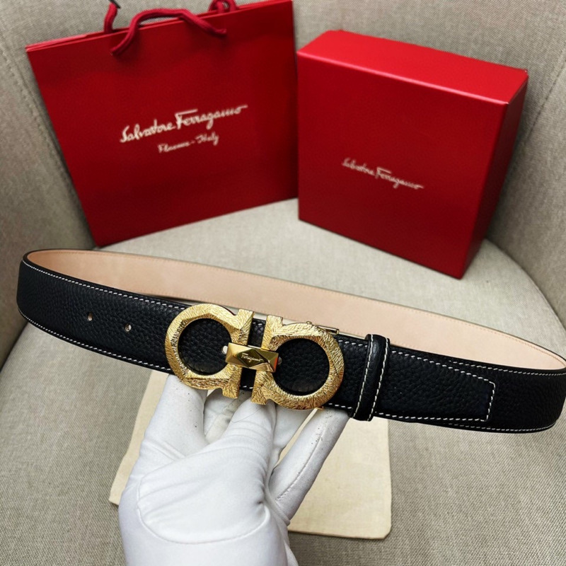 Ferragamo Reversible and Adjustable Gancini Belt Gold Black&Gold