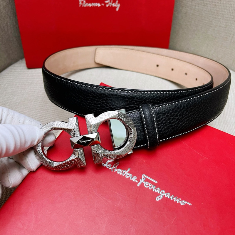 Ferragamo Reversible and Adjustable Gancini Belt Gold Black&White