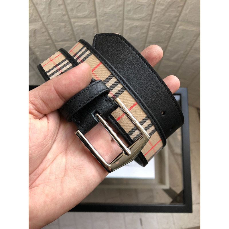 B**rry vintage check and leather belt silver