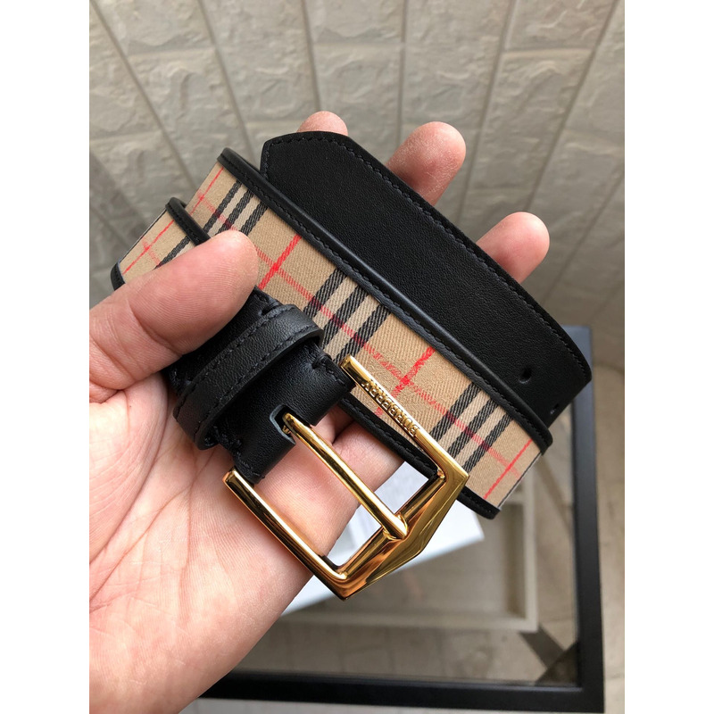 B**rry vintage check and leather belt gold