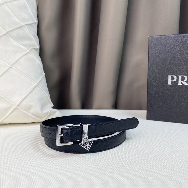 Pra*a triangle logo saffiano razor women belt black