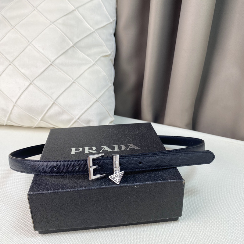 Pra*a triangle logo saffiano razor women belt black