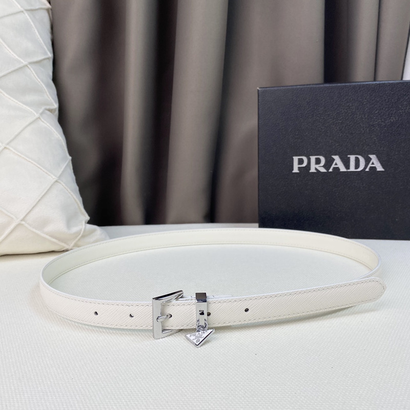 Pra*a triangle logo saffiano razor women belt white