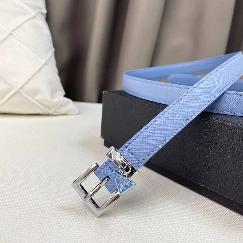 Pra*a triangle logo saffiano razor women belt blue