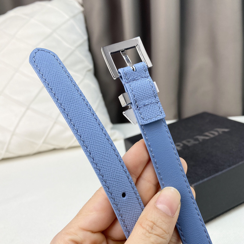 Pra*a triangle logo saffiano razor women belt blue