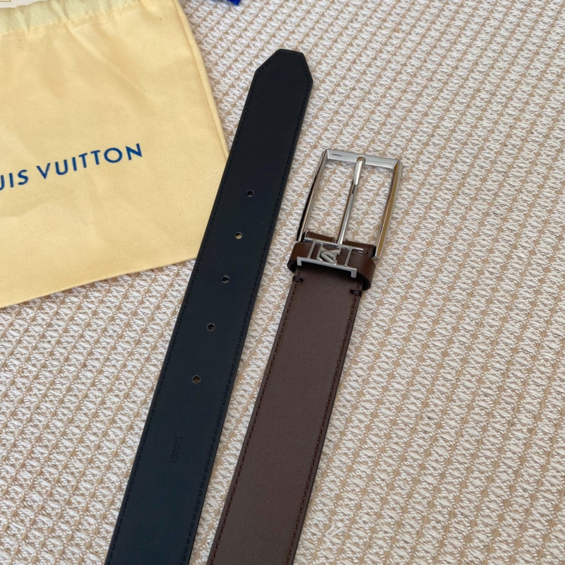 l**is V*t*n leather belt with silver-tone locker dark brown