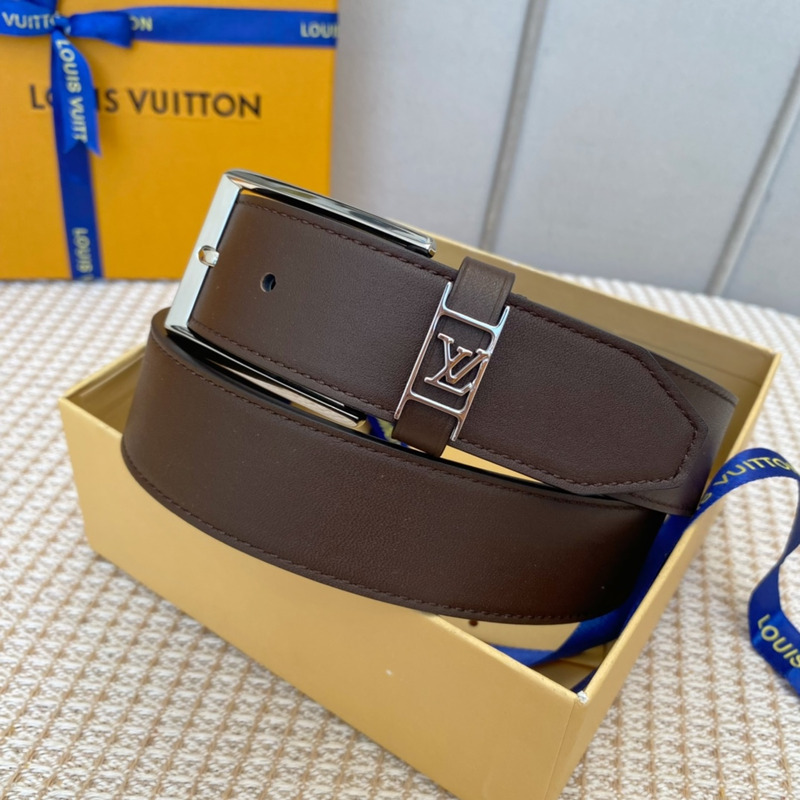 l**is V*t*n leather belt with silver-tone locker dark brown