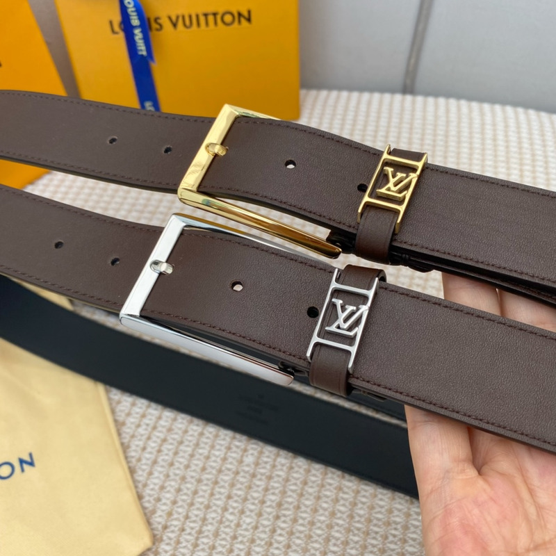 l**is V*t*n leather belt with silver-tone locker dark brown