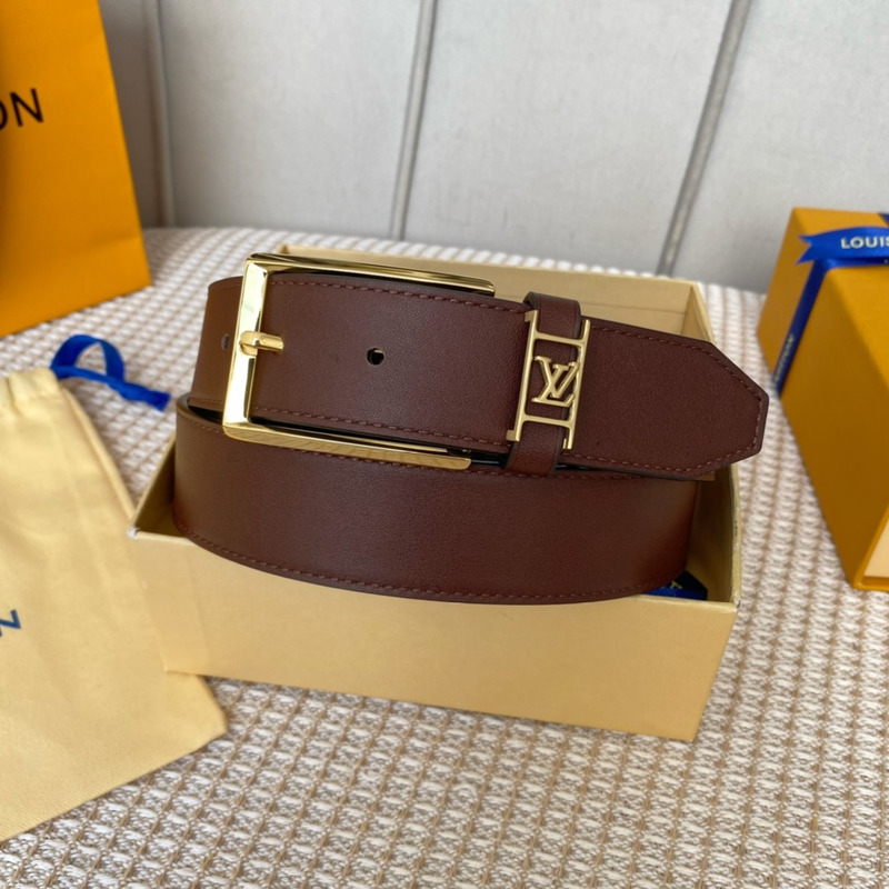 l**is V*t*n leather belt with gold-tone locker brown