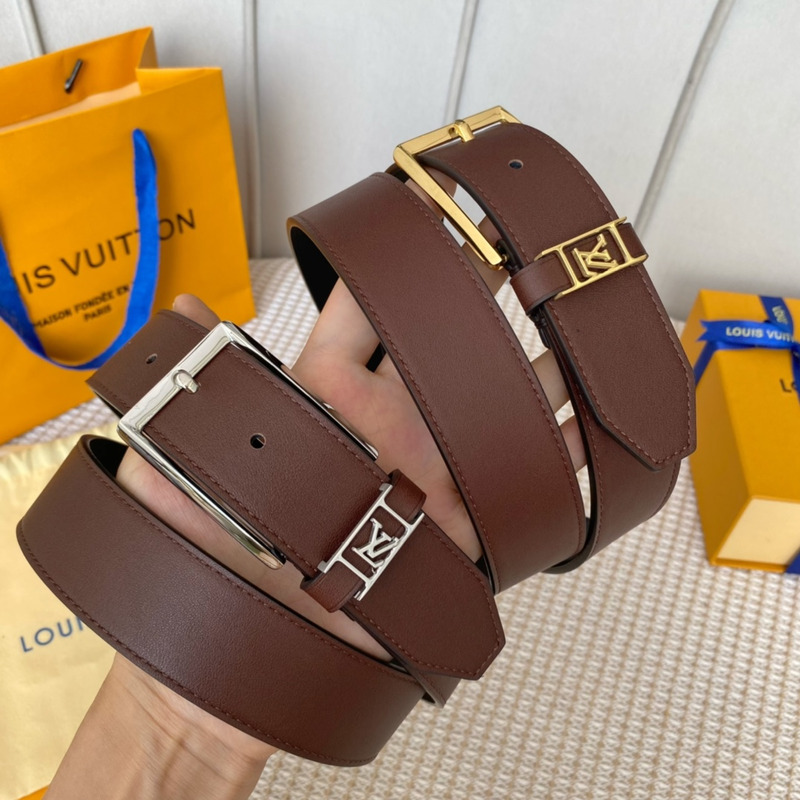 l**is V*t*n leather belt with gold-tone locker brown