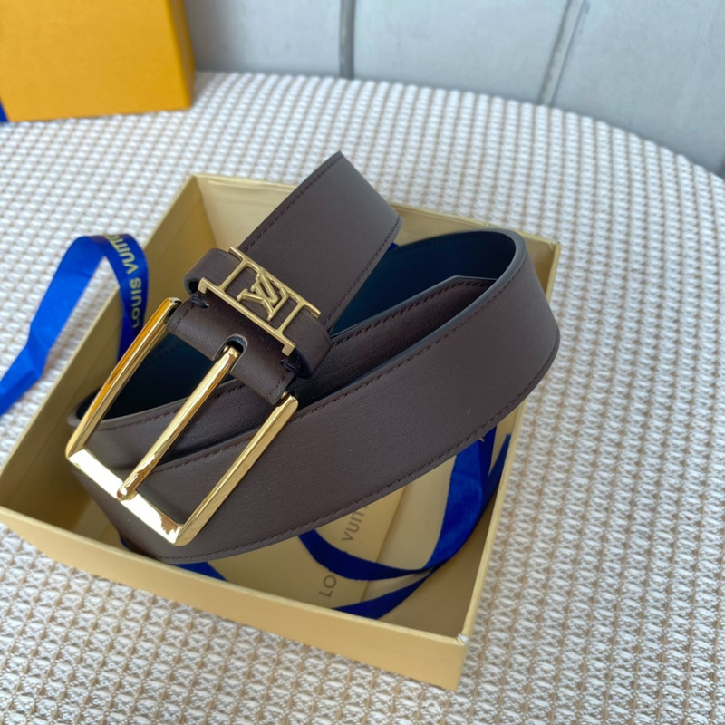 l**is V*t*n leather belt with gold-tone locker dark brown