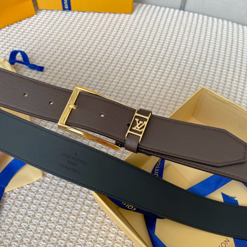 l**is V*t*n leather belt with gold-tone locker dark brown