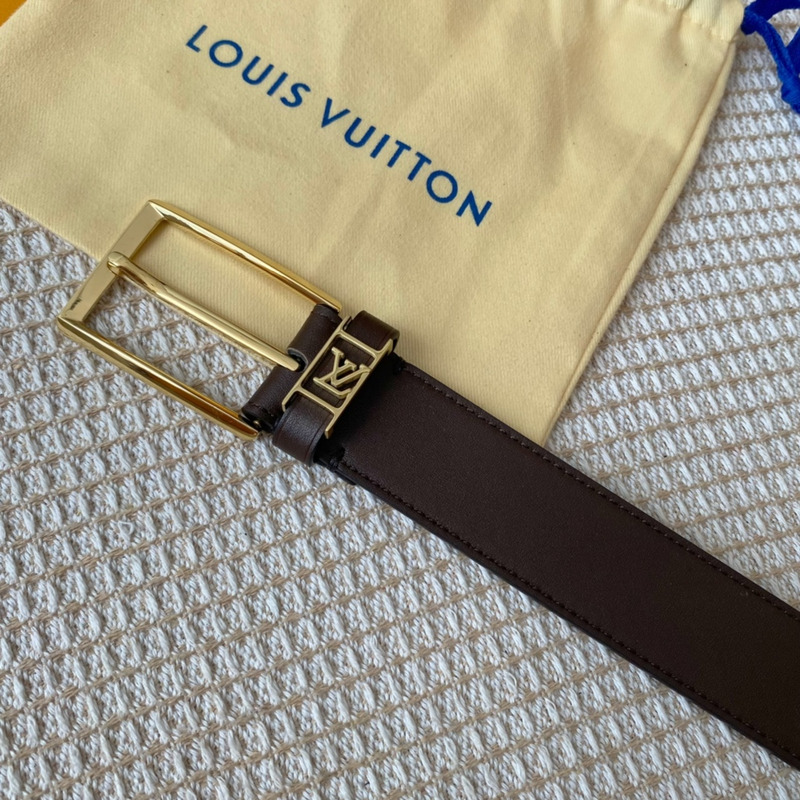 l**is V*t*n leather belt with gold-tone locker dark brown