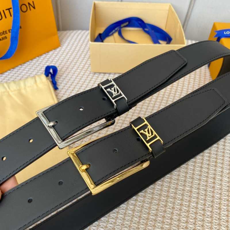 l**is V*t*n leather belt with gold-tone locker black