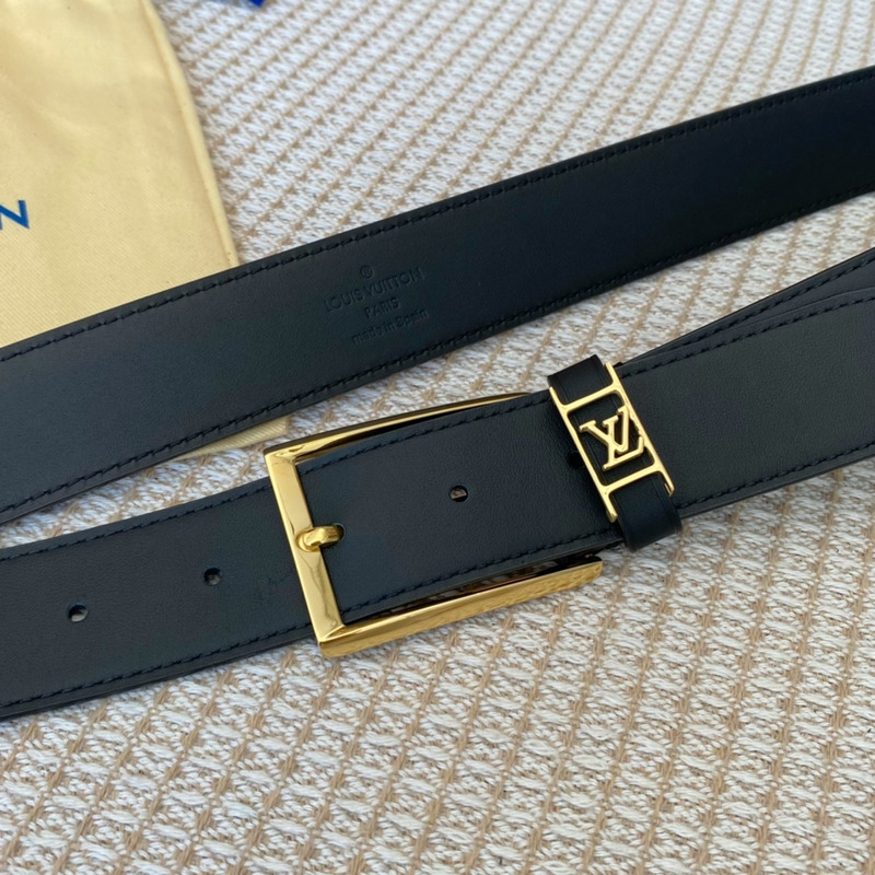 l**is V*t*n leather belt with gold-tone locker black