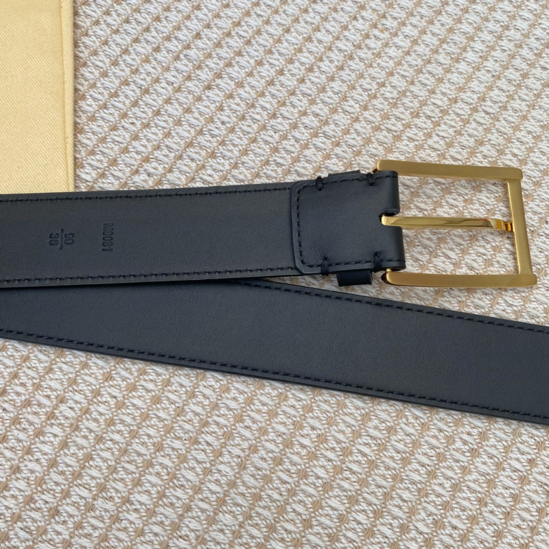 l**is V*t*n leather belt with gold-tone locker black