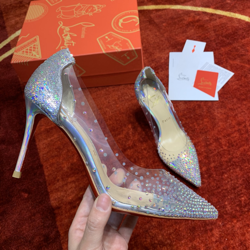 Ch**an louboutin degrastrass 85 embellished pvc pumps silver