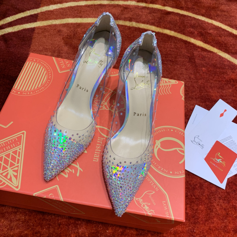 Ch**an louboutin degrastrass 85 embellished pvc pumps silver