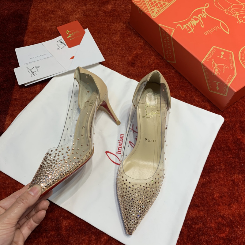 Ch**an louboutin follies strass embellished mesh pumps 6.5cm dark white