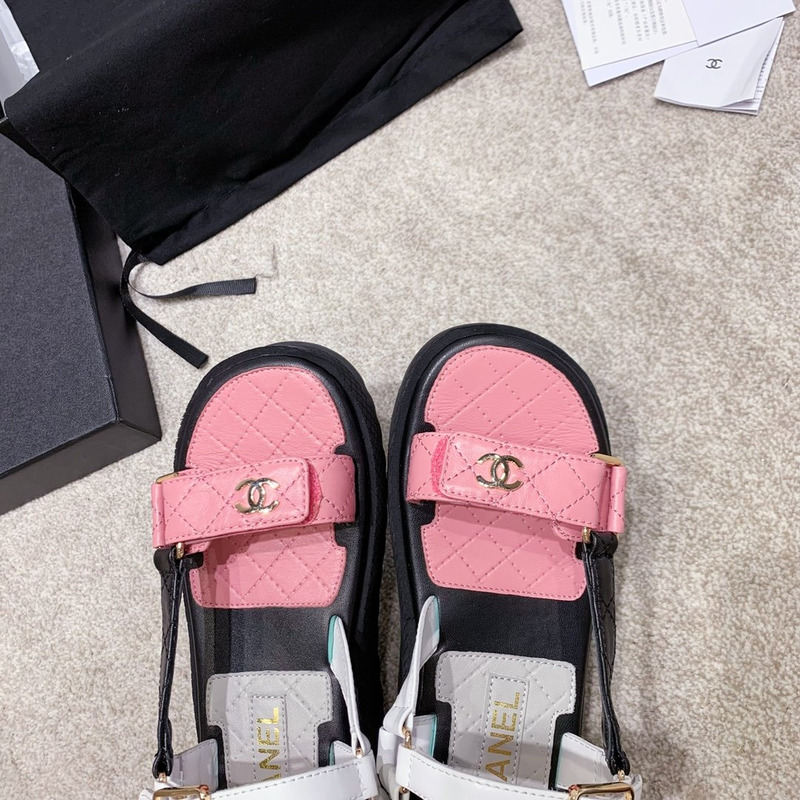 Ch*el leather sandals white&pink