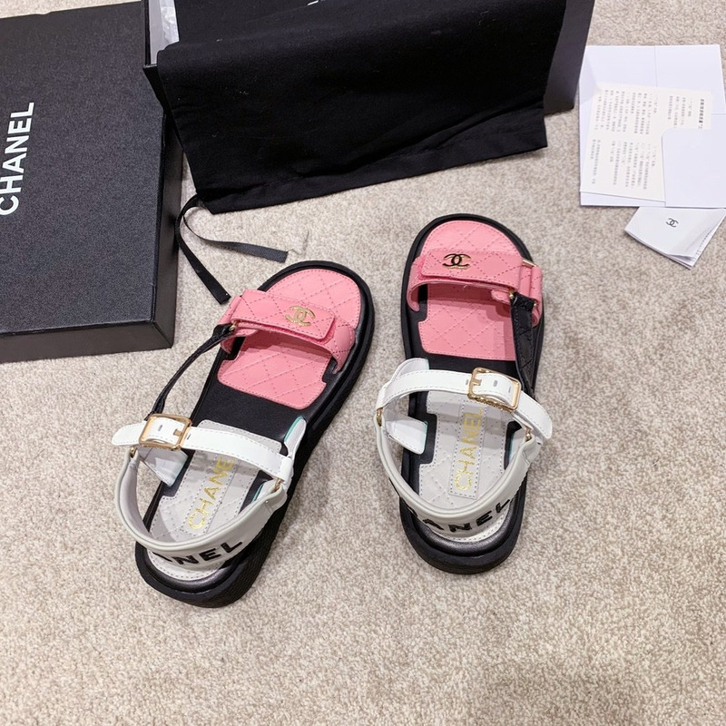 Ch*el leather sandals white&pink