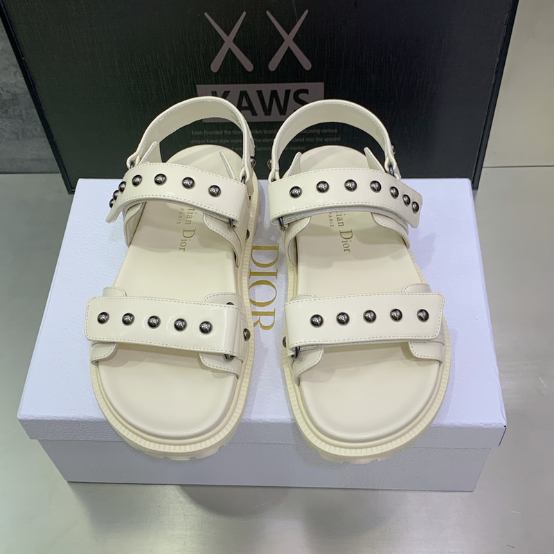 D*or white lambskin and silver-finish rivets D*oract sandal