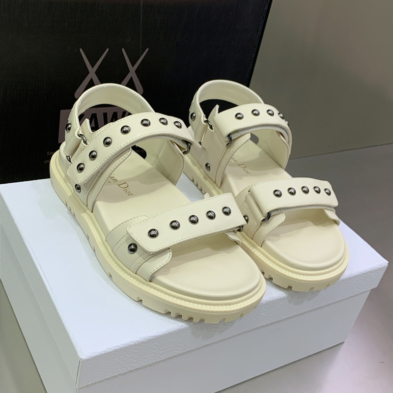 D*or white lambskin and silver-finish rivets D*oract sandal