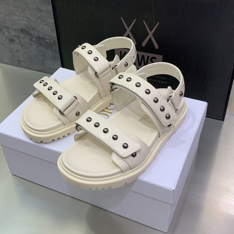 D*or white lambskin and silver-finish rivets D*oract sandal