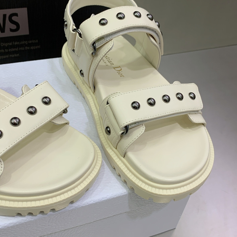 D*or white lambskin and silver-finish rivets D*oract sandal