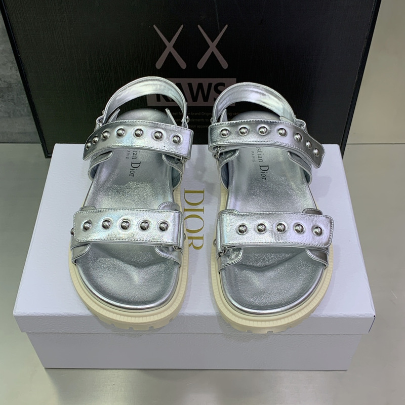 D*or silver-tone shiny laminated calfskin D*oract sandal