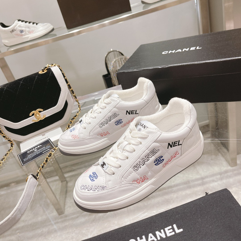 Ch*el   logo embroidered sneakers white