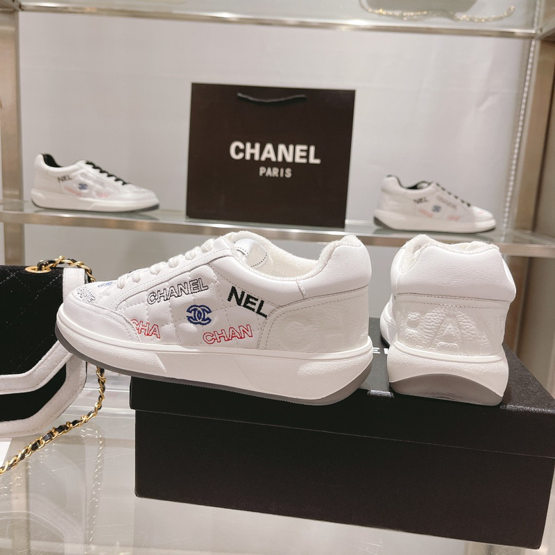 Ch*el   logo embroidered sneakers white