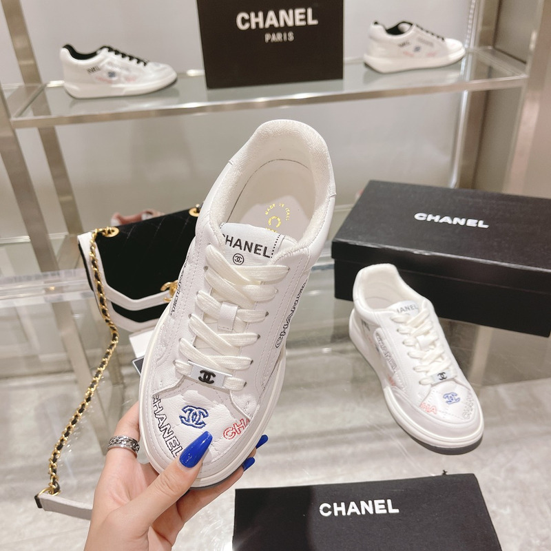 Ch*el   logo embroidered sneakers white