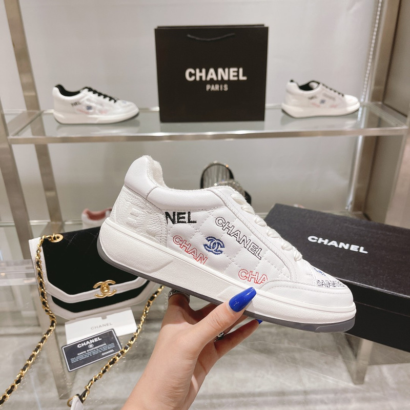 Ch*el   logo embroidered sneakers white