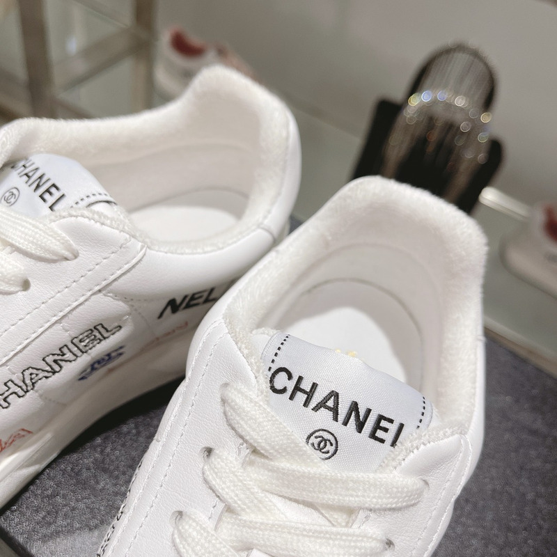 Ch*el   logo embroidered sneakers white