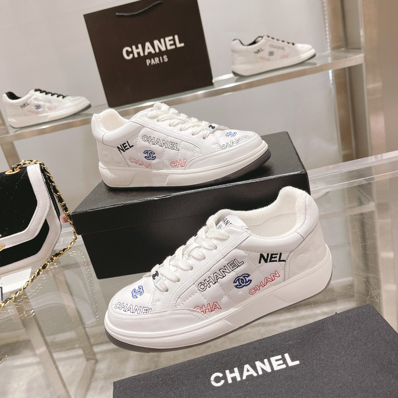 Ch*el   logo embroidered sneakers white