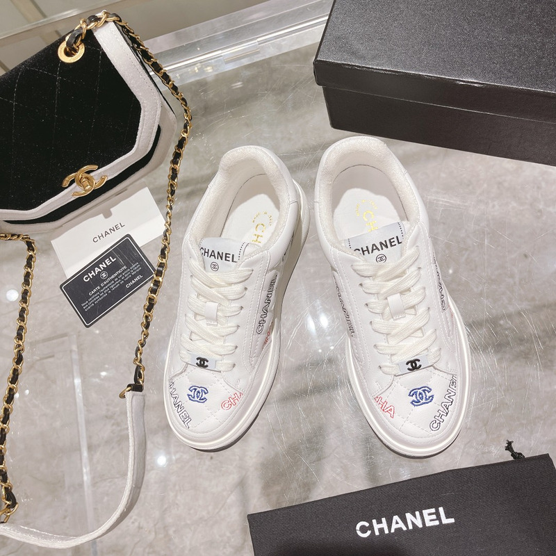 Ch*el   logo embroidered sneakers white