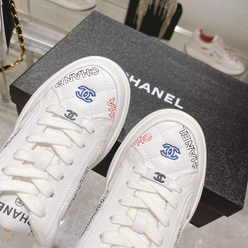 Ch*el   logo embroidered sneakers white