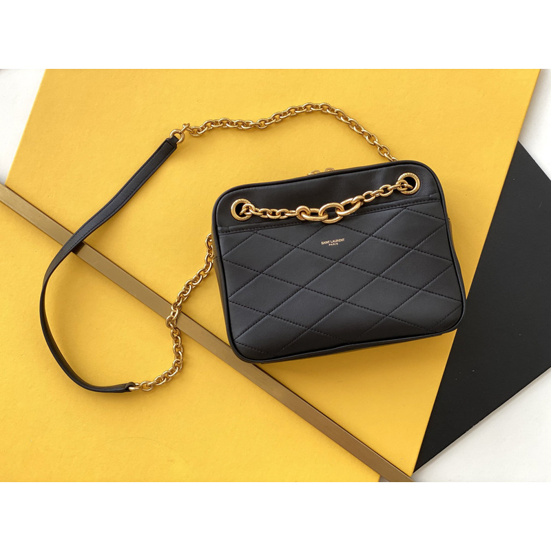 Saint Laurent Le Maillon Small Chain Bag In Quilted Uilted Sheepskin Black