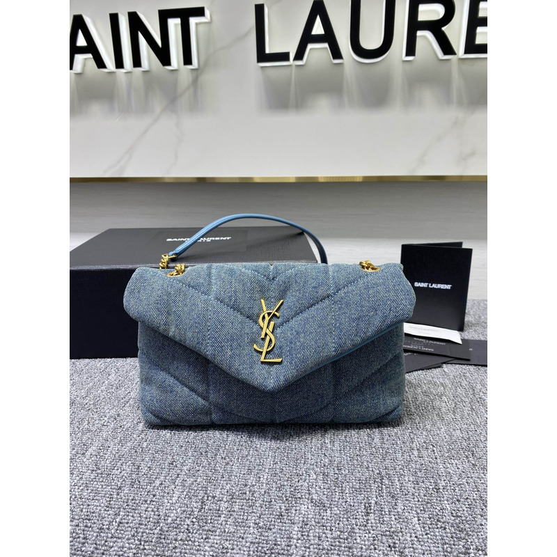 Saint Laurent Puffer Toy Bag Cavas Leather Marine Blue