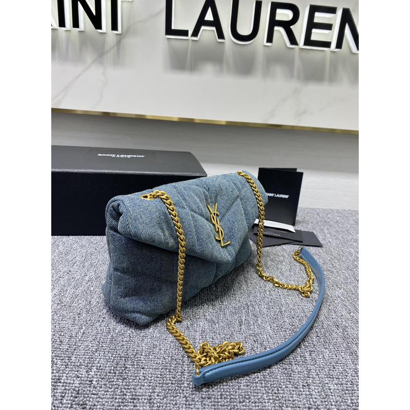 Saint Laurent Puffer Toy Bag Cavas Leather Marine Blue