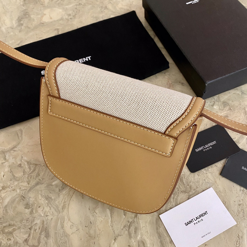 Saint Laurent Canvas Paneled Kaia Saddle Bag Brown