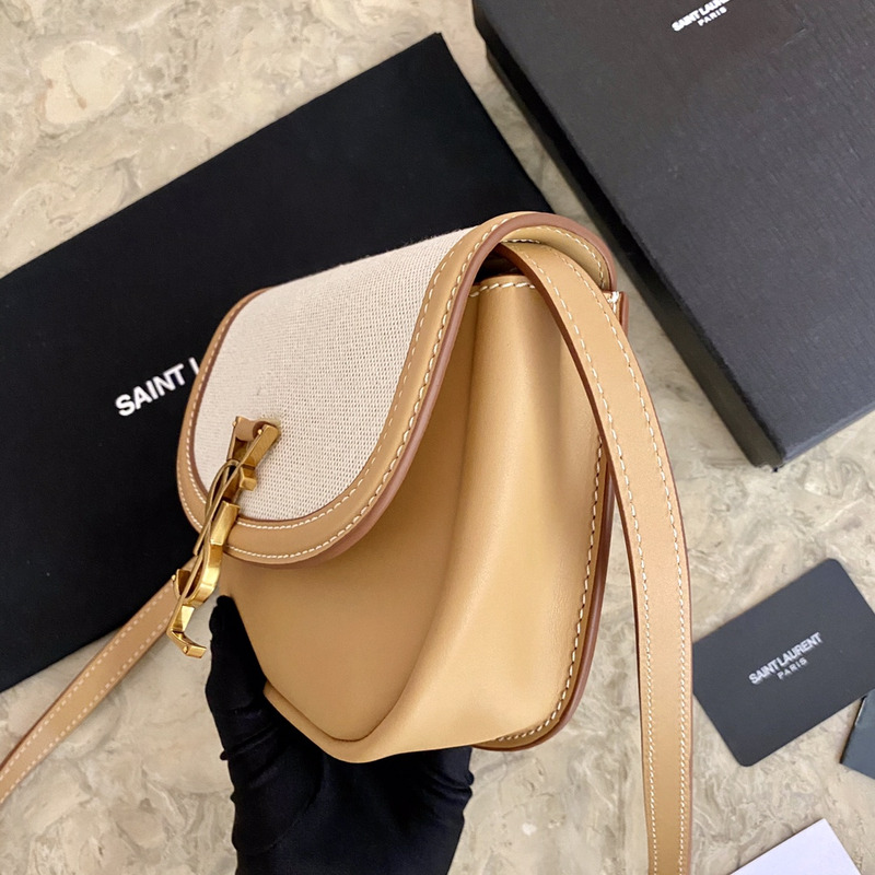 Saint Laurent Canvas Paneled Kaia Saddle Bag Brown